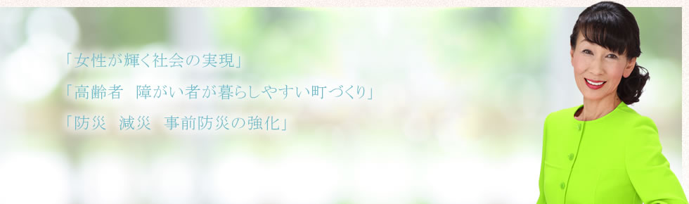 「女性が輝く社会の実現」「高齢者　障がい者が暮らしやすい町づくり」「防災　減災　事前防災の強化」